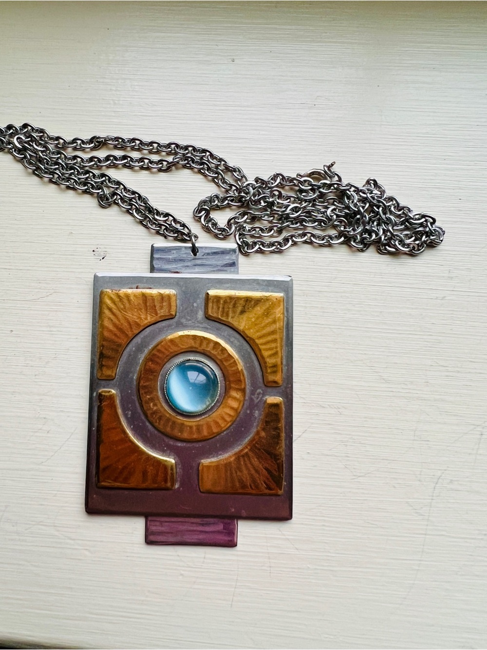 VTG MCM MODERNIST Handmade MODA Stainless Steel NECKLACE Made In MALTA